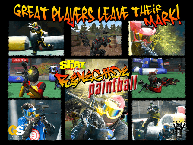 Splat Magazine Renegade Paintball title screen for Xbox